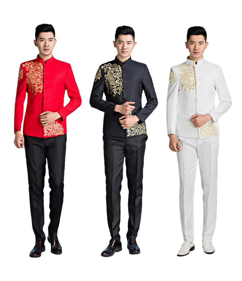 Embroidered Men's Single Breasted Suit Suit